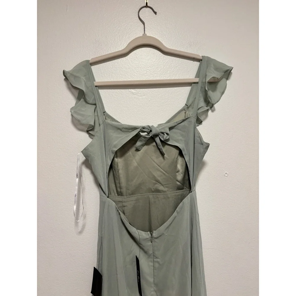 NWT Lulus Sweetest Entrance Sage Green Ruffled‎ Tie-Back Maxi Dress Sz S